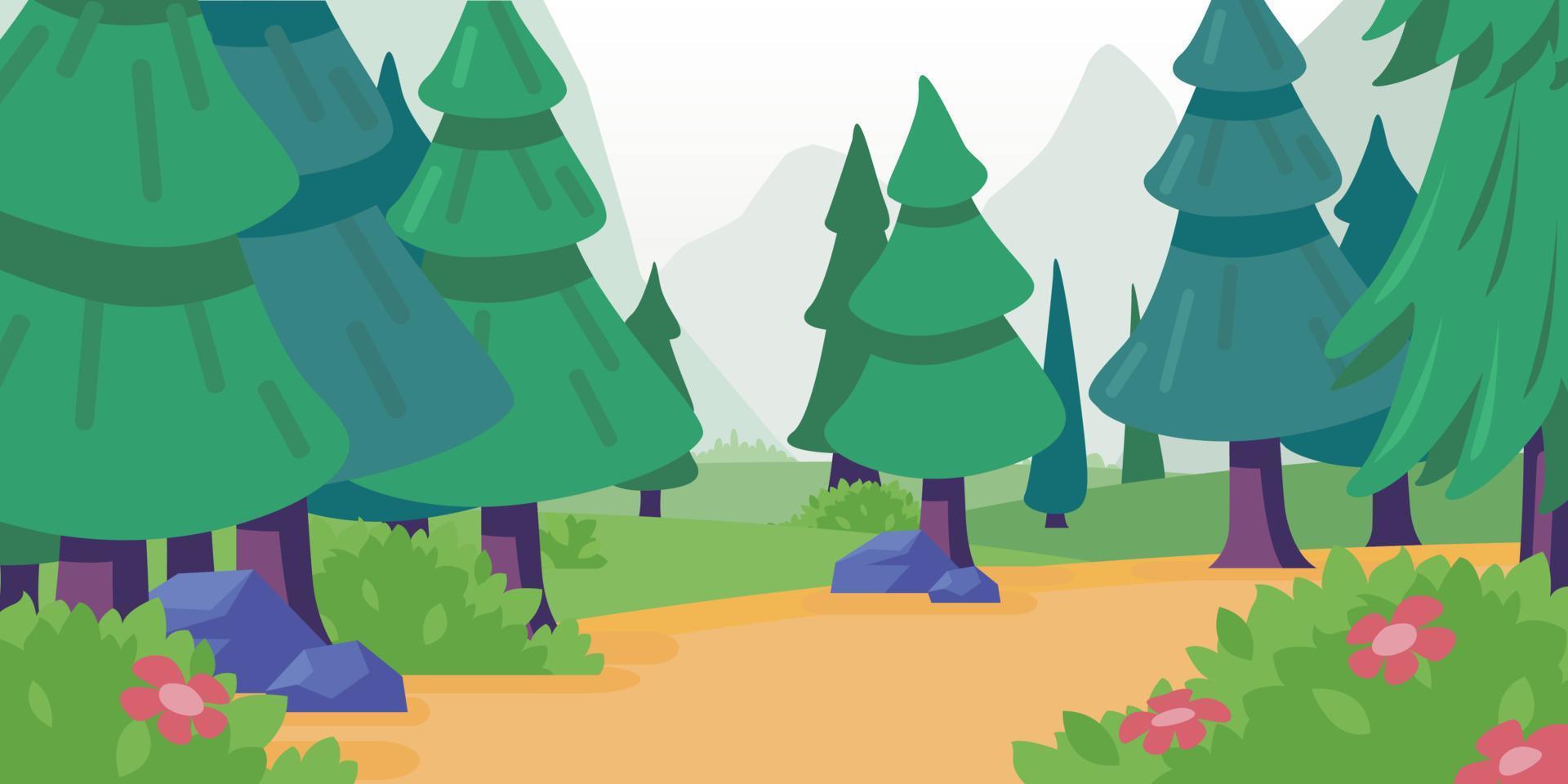 fondo bosque medio ambiente dibujos animados naturaleza paisajes vector