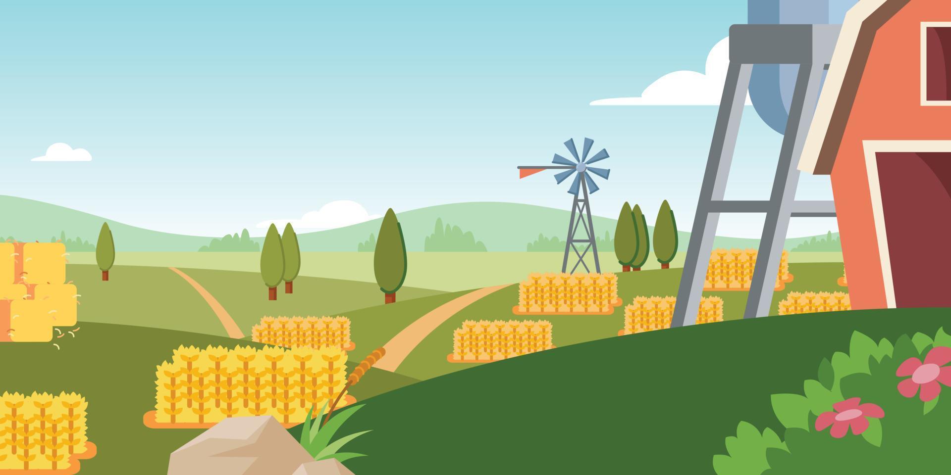 Background Farm Cartoon Wheat Field Barn vector