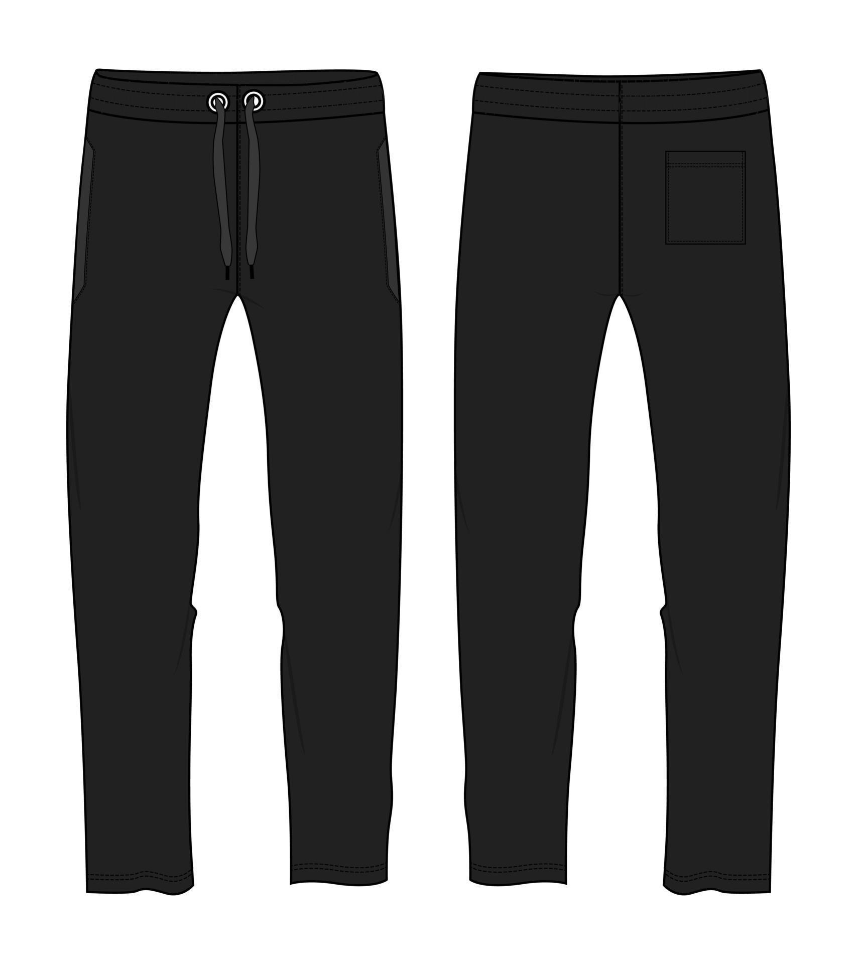 Sweatpants technical fashion flat sketch vector illustration black ...