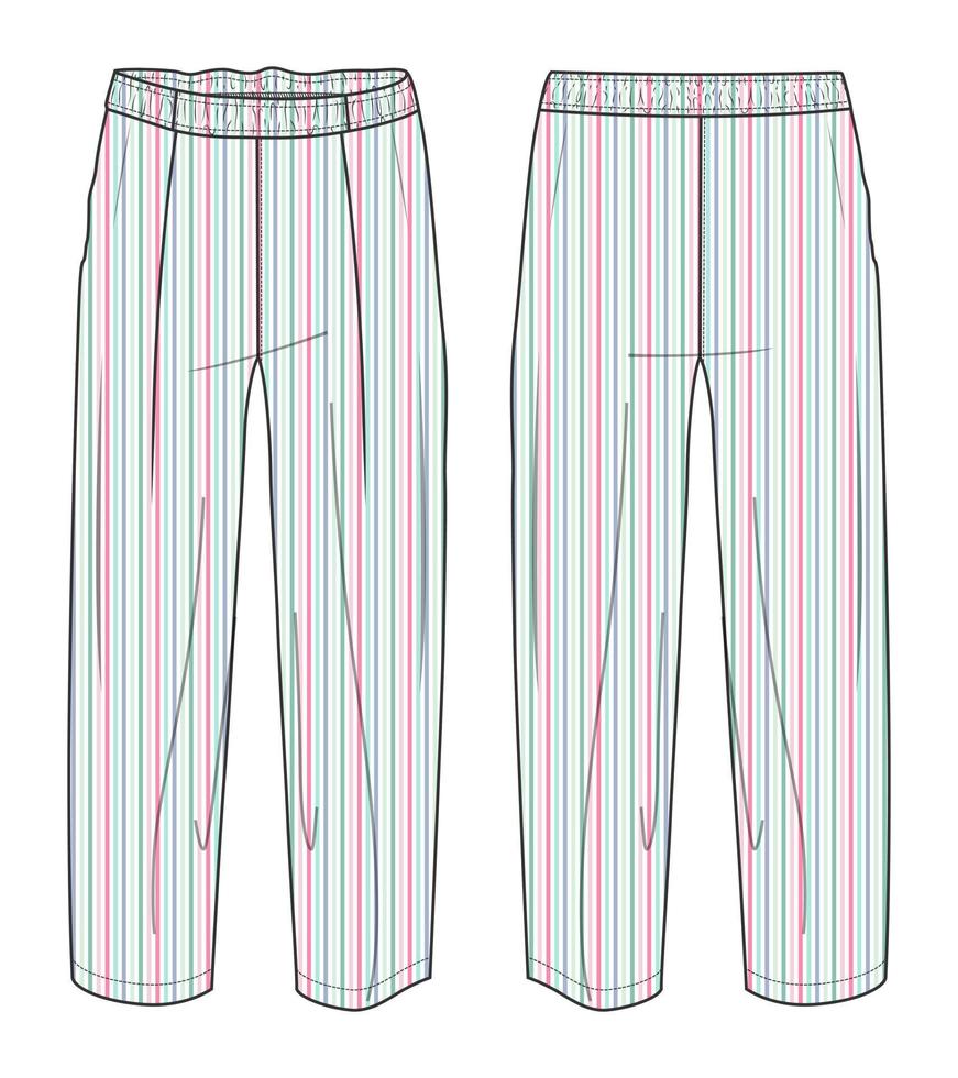 Regular fit pajama pant technical fashion flat sketch vector illustration template for ladies