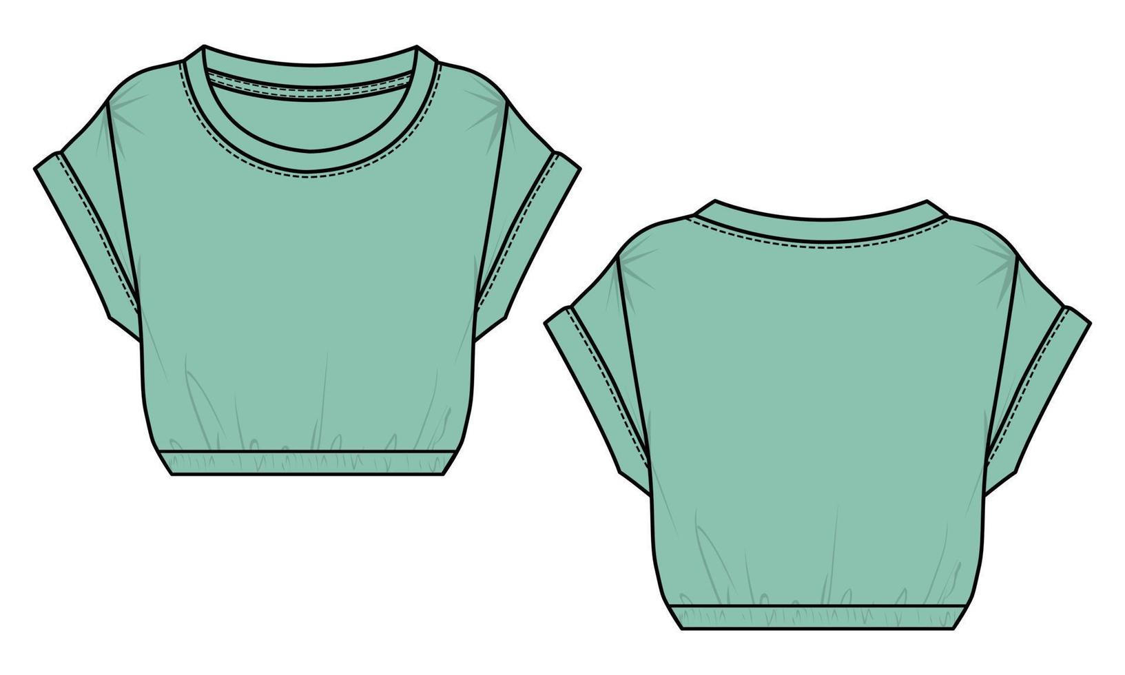 Ladies tops dress design Technical Fashion flat sketch vector illustration green Color template