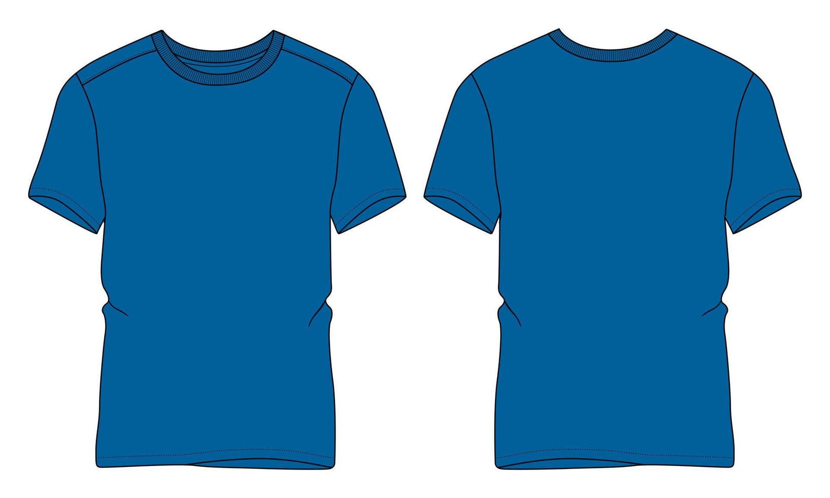 Short sleeve t shirt technical fashion flat sketch vector illustration Blue color template