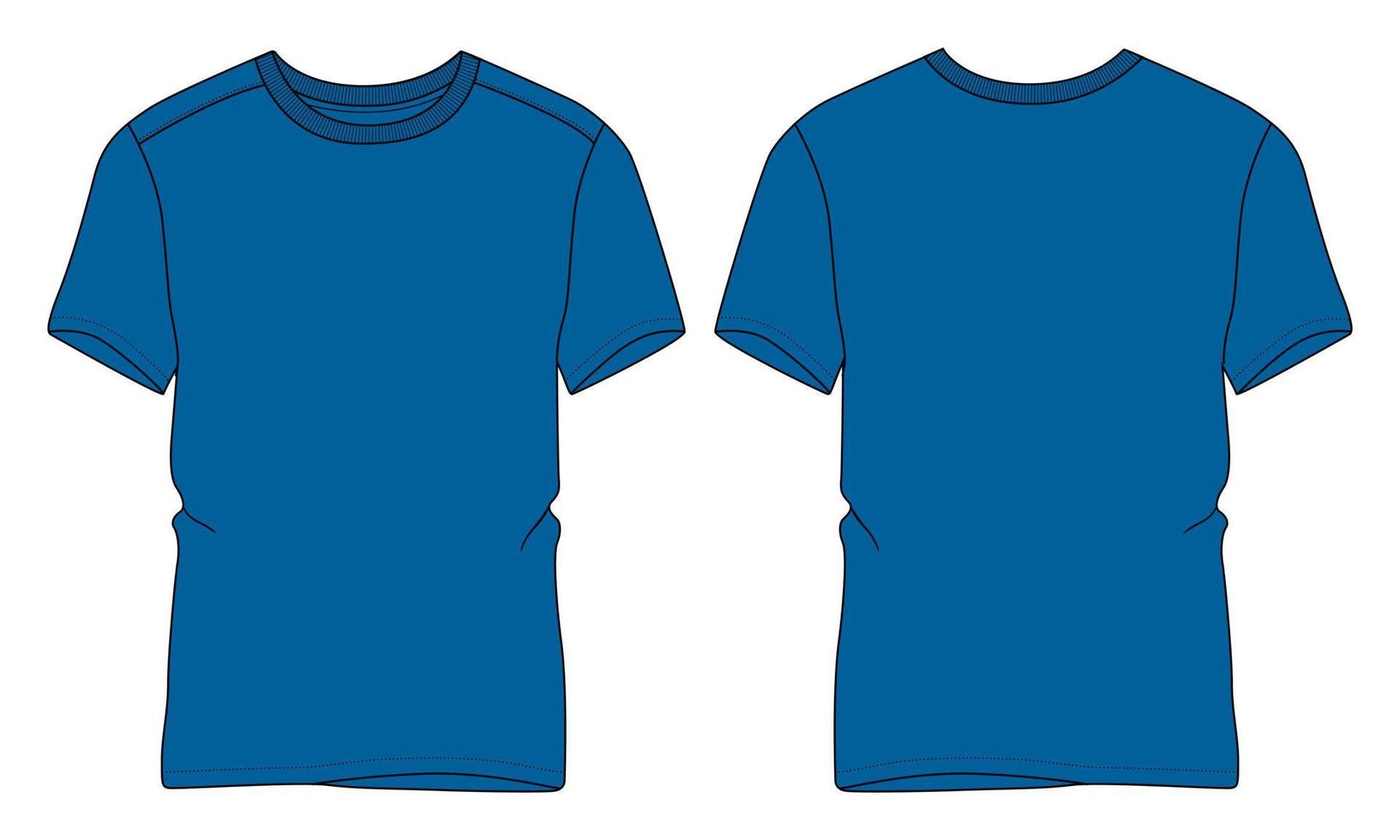 Short sleeve t shirt technical fashion flat sketch vector illustration Blue color template