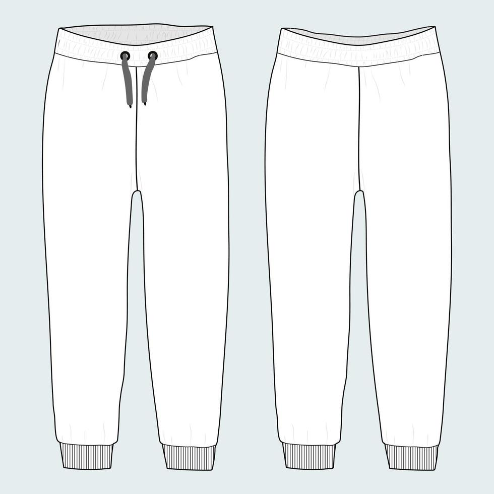 plantilla de ilustración de vector de boceto plano de moda técnica de pantalón de pijama de ajuste regular para damas