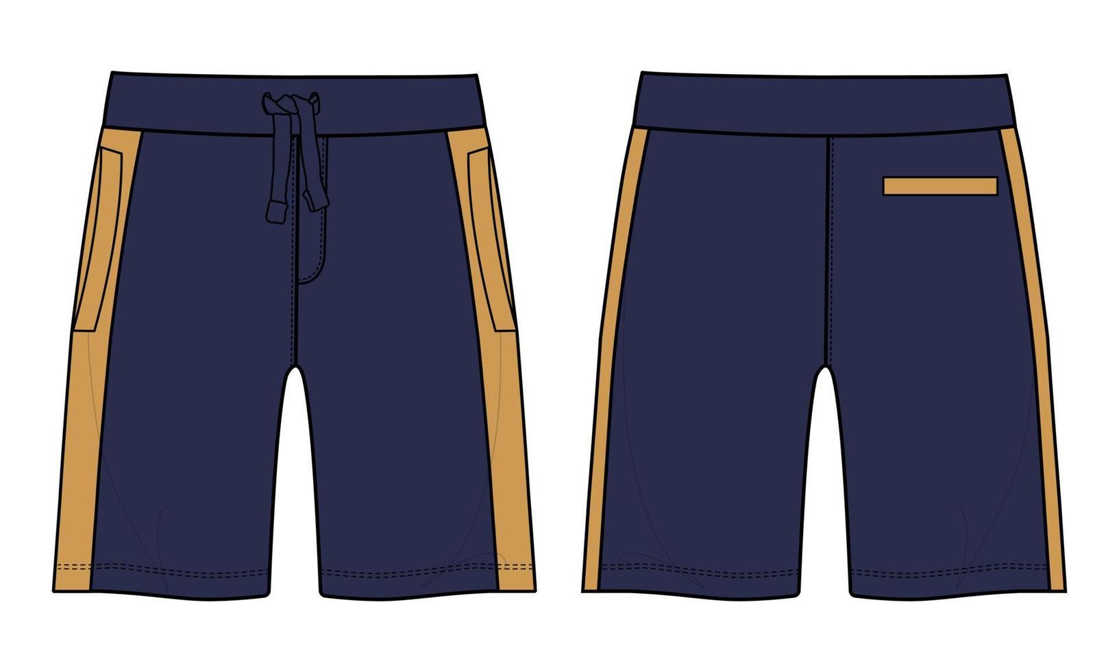 Boys Sweat shorts pant technical fashion flat sketch vector illustration navy color template