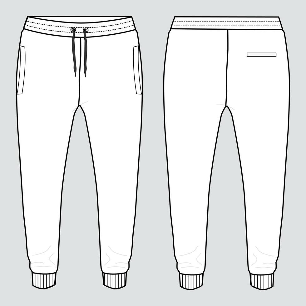 plantilla de ilustración de vector de boceto plano de moda técnica de pantalones de chándal jogger.