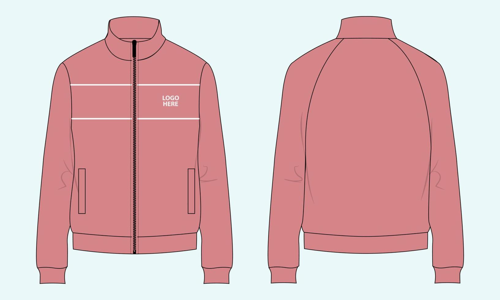 Long Sleeve Jacket Sweatshirt technical fashion flat sketch vector purple color template