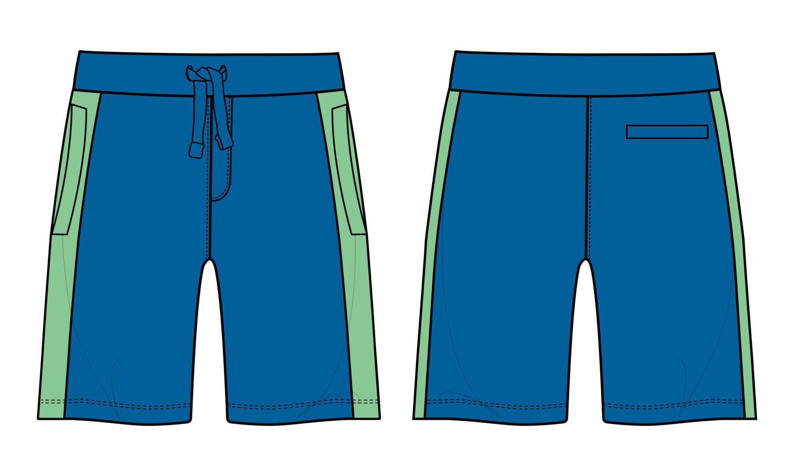 pantalones cortos de sudor para niños, moda técnica, dibujo plano, ilustración vectorial, plantilla de color azul vector