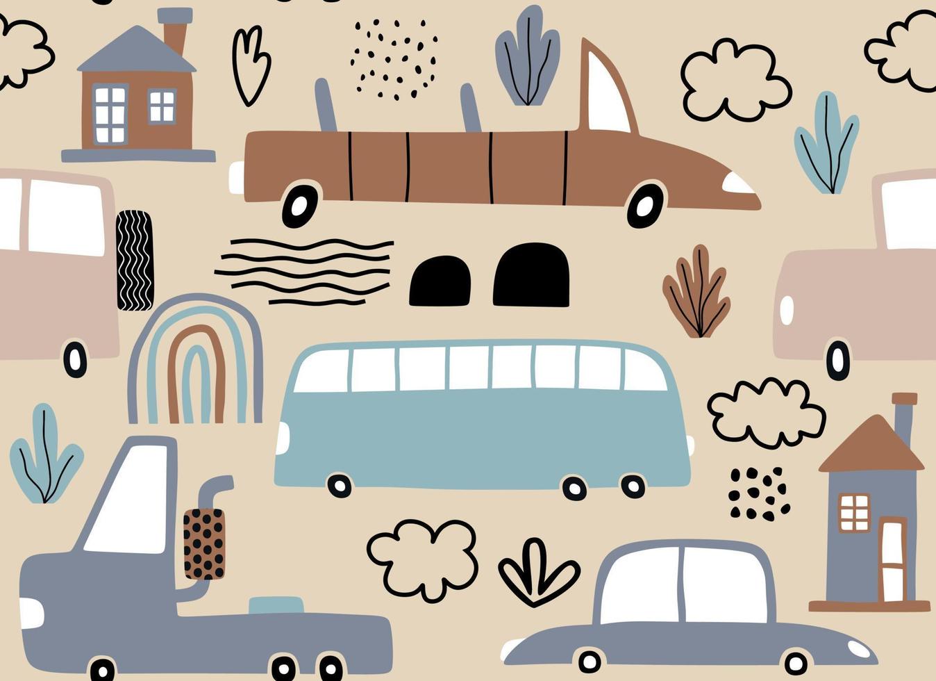 seamless cute car cartoon pattern. vector