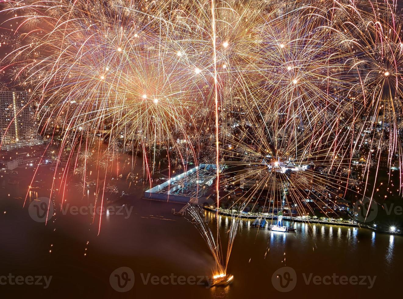 Fireworks Loy Kratong Festival on Chaophraya River Bangkok photo