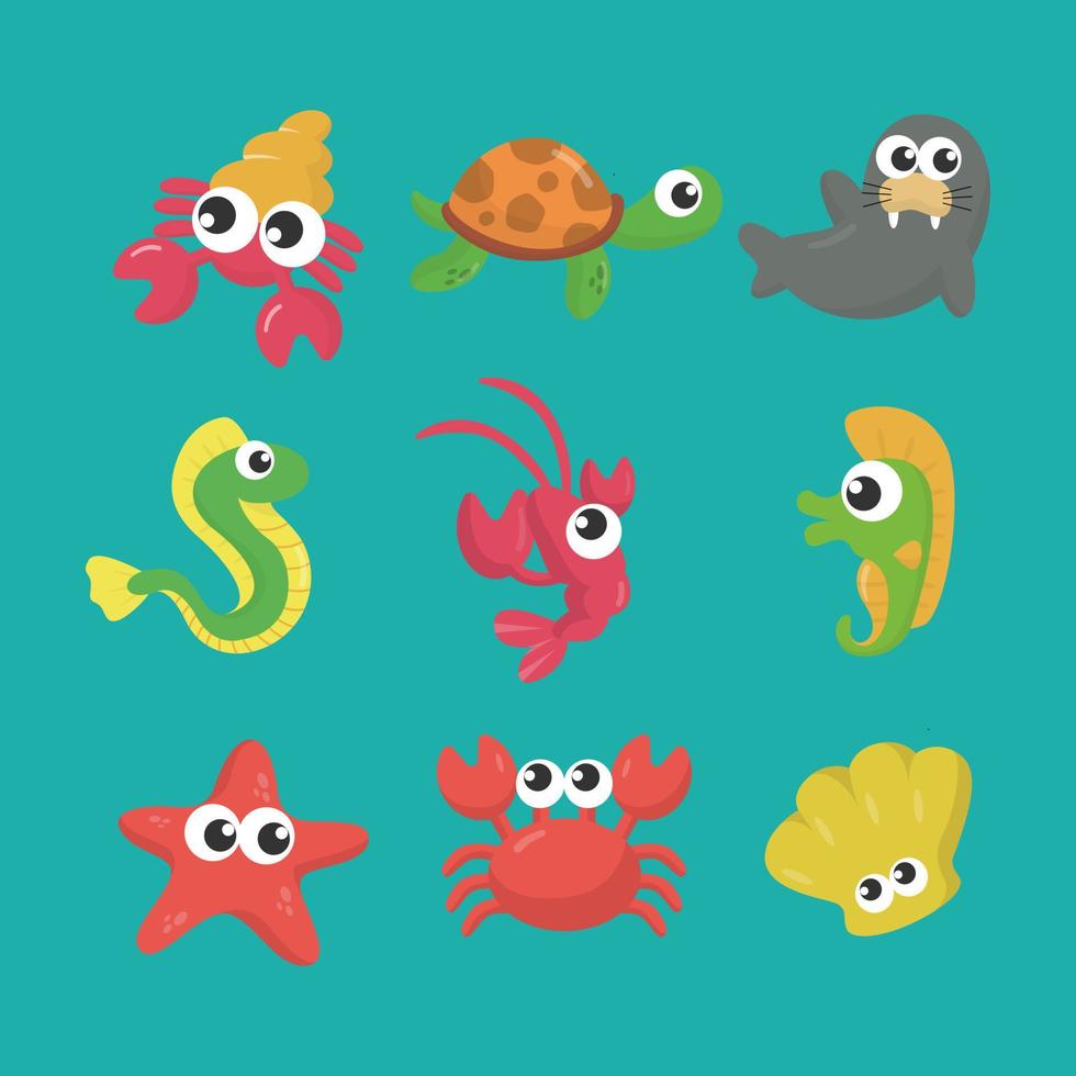 linda colección de peces de mar vector