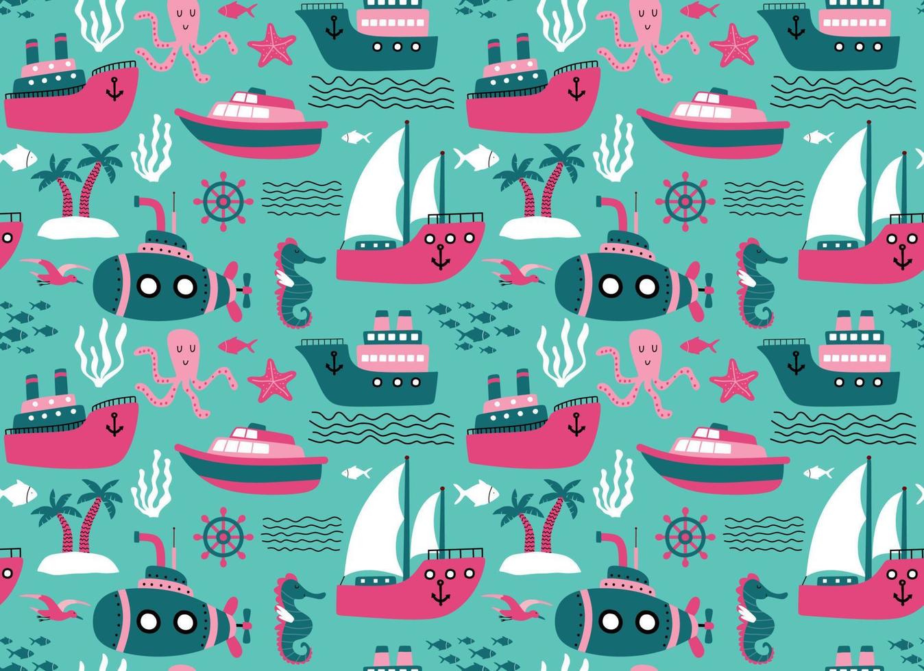 Seamless pattern with ships. vector