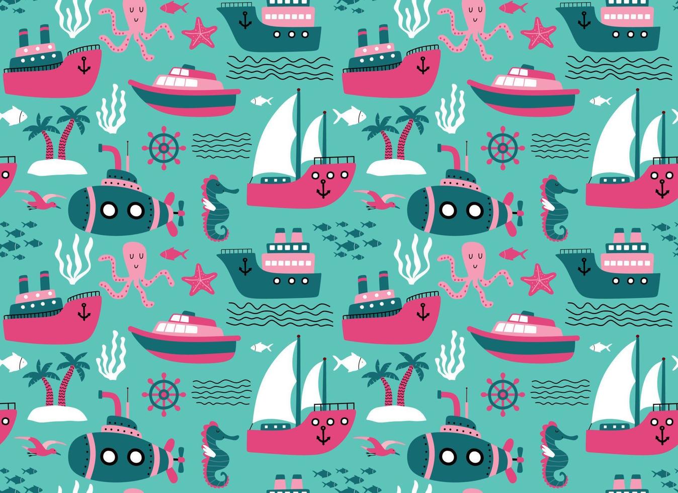 Seamless pattern with ships. vector