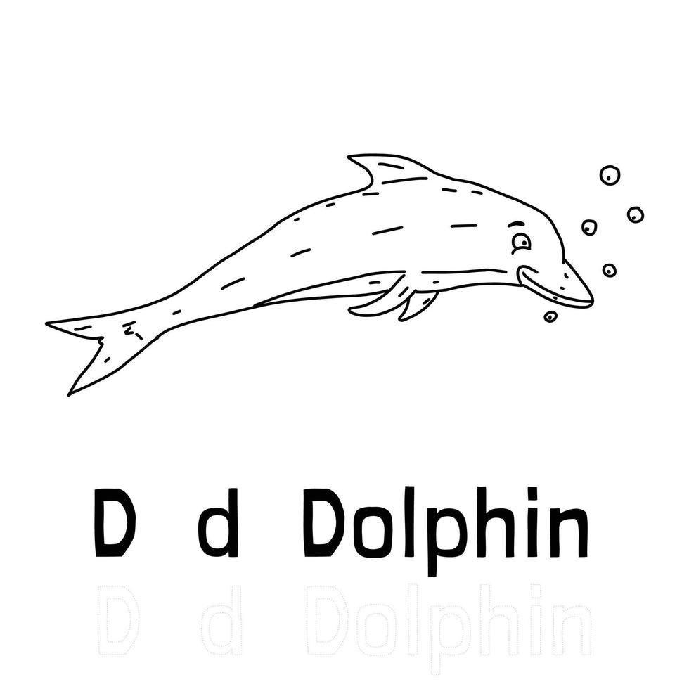 Alphabet letter d for dolphin coloring page  coloring animal illustration vector