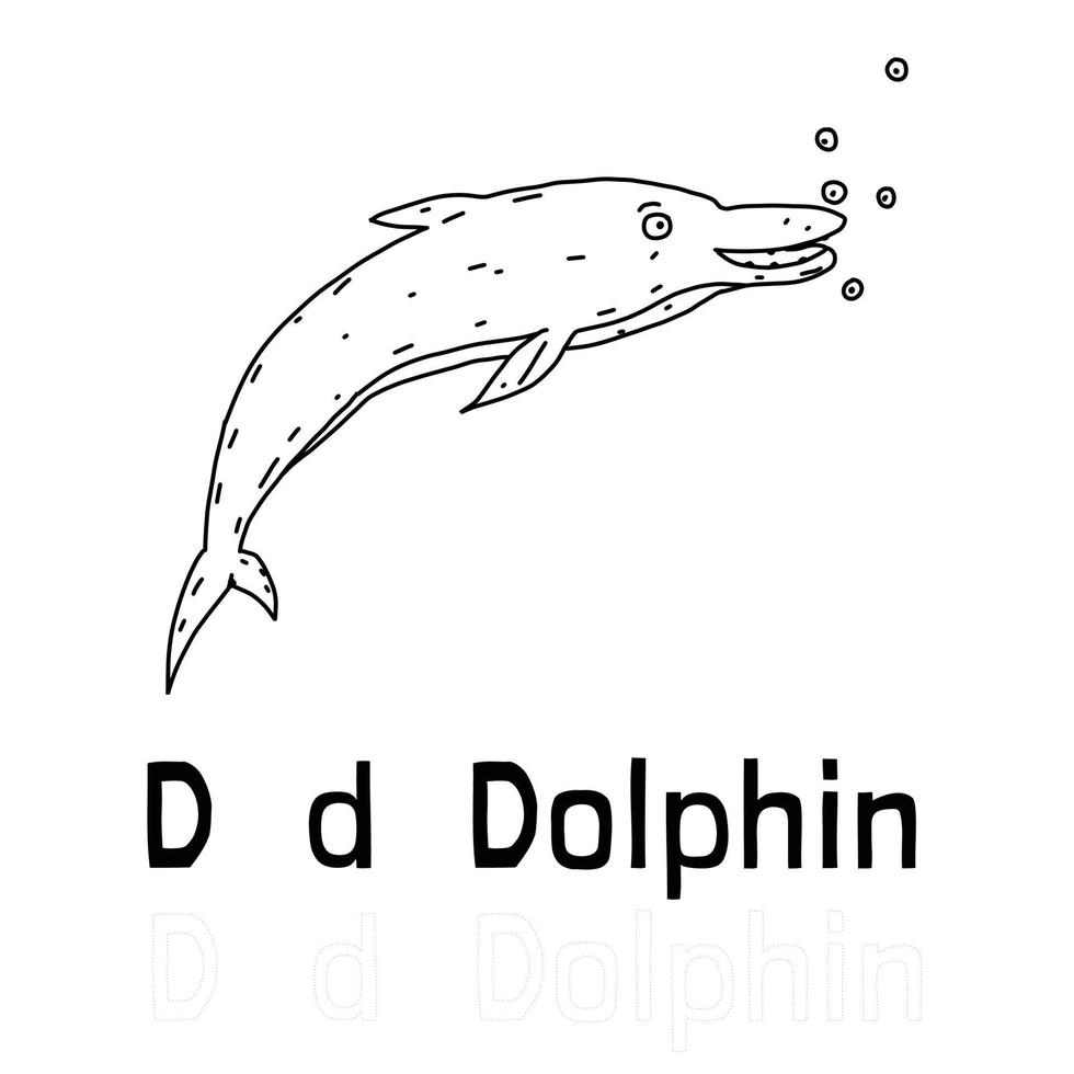 Alphabet letter d for dolphin coloring page  coloring animal illustration vector