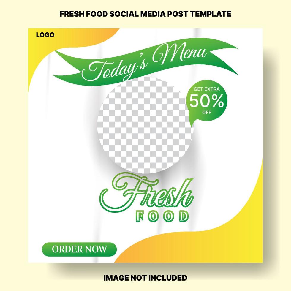 plantilla de publicación de alimentos frescos en las redes sociales. ilustración de vector de promoción de negocios