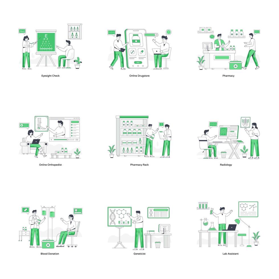 Pack of Healthcare Flat Illustrations vector
