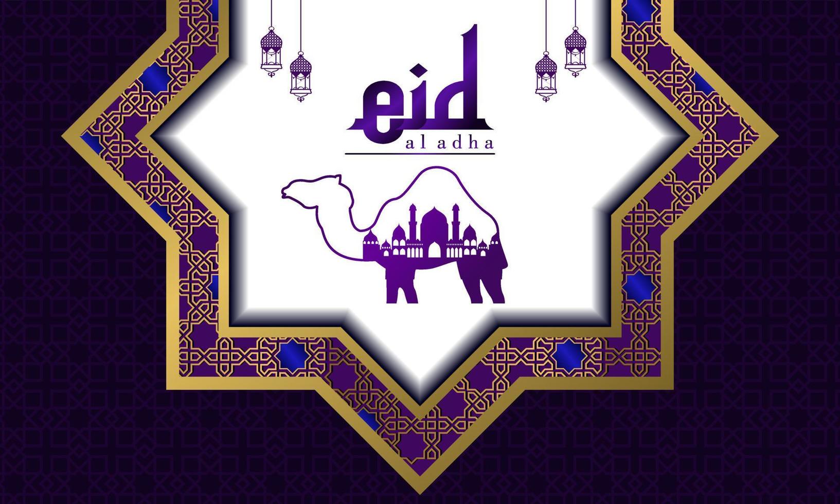 Gold and Purple luxury islamic background with decorative ornament frame Premium Vector