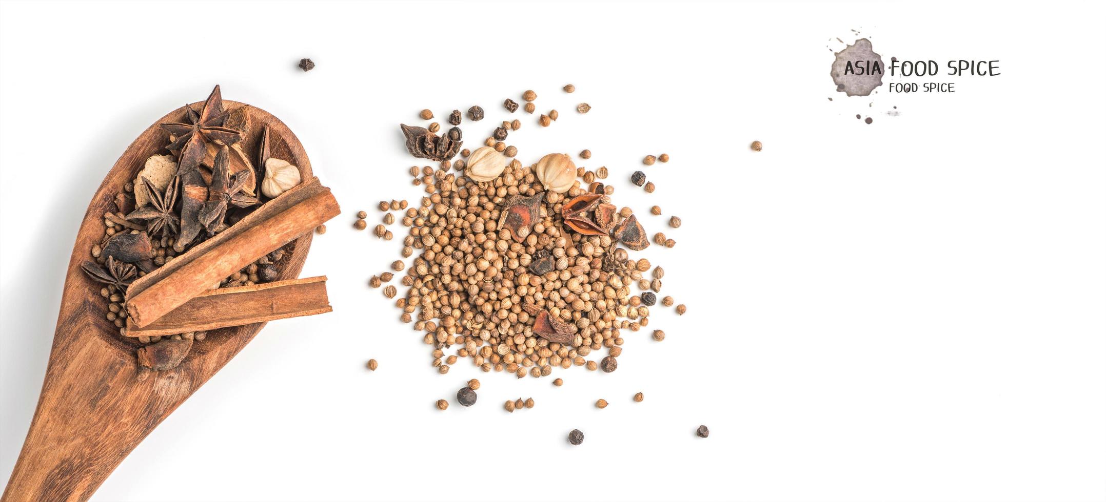 spices stewed egg. Star anise, cinnamon sticks and pepper on a white background photo