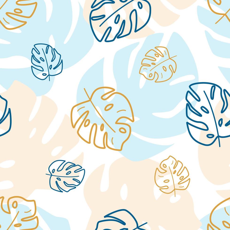 Seamless pattern of monstera leaves. Background wallpaper of a tropical plant in a flat style vector