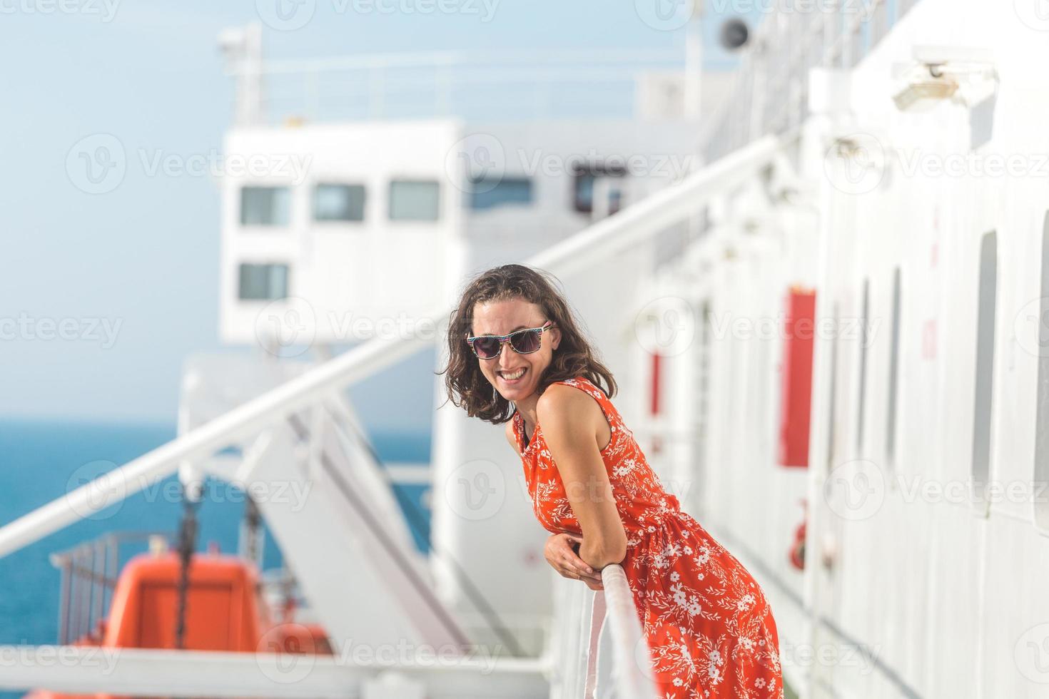 girl travels by ship. photo