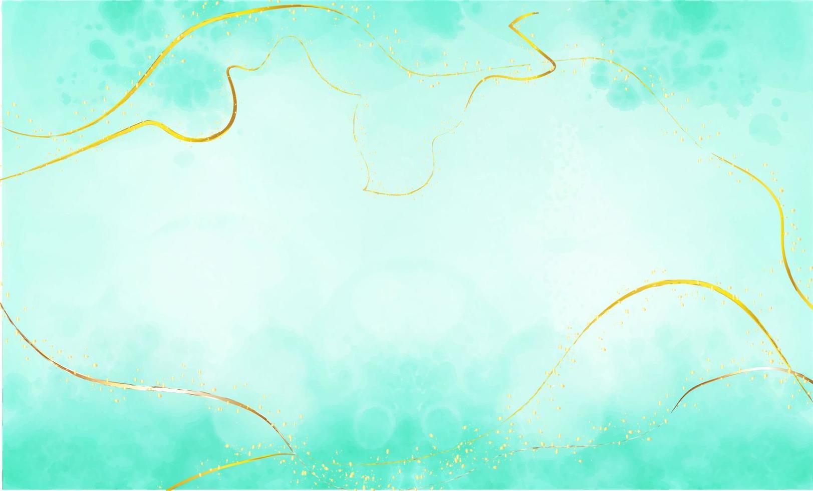 Cyan mint and pink liquid watercolor background with golden stains vector