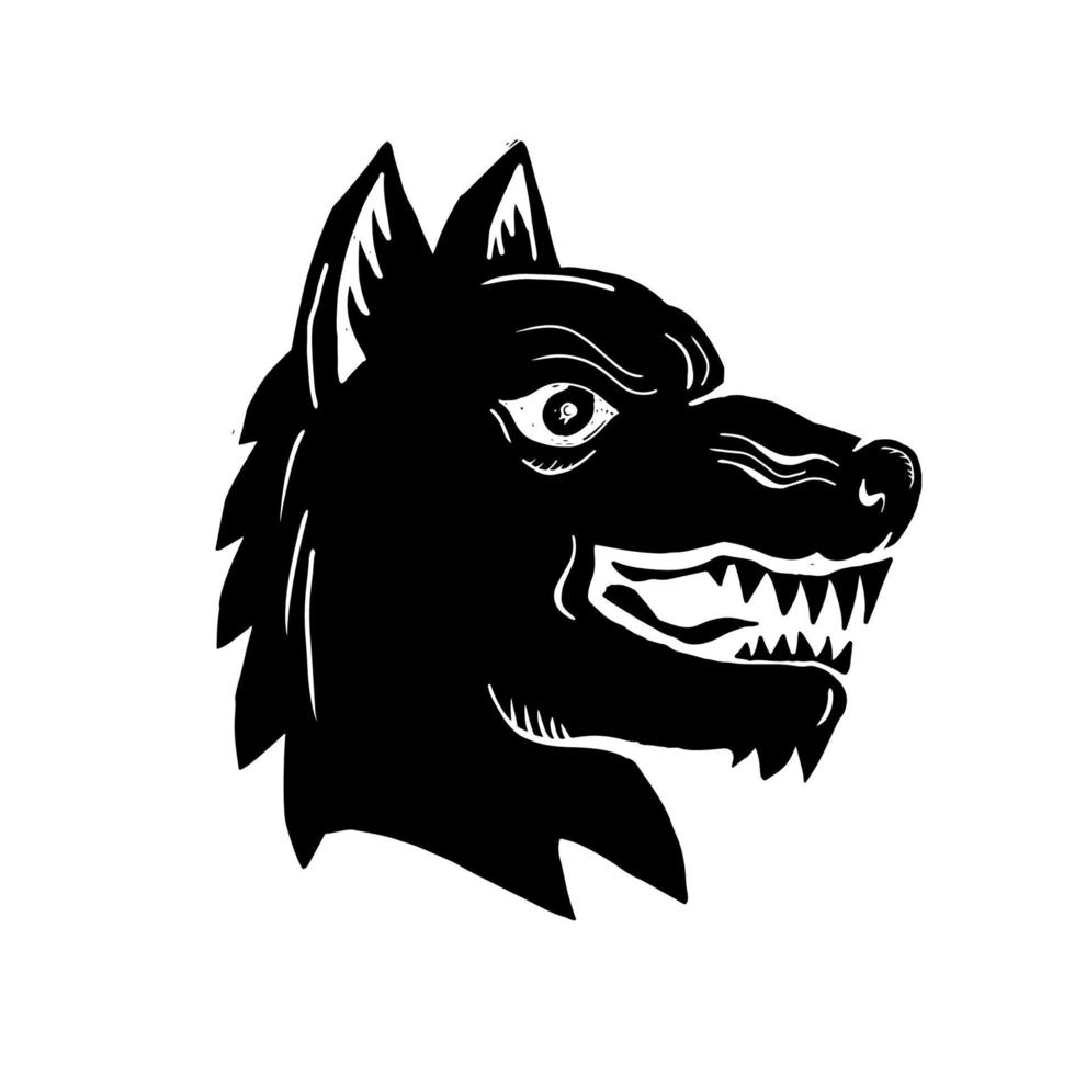 Angry Wolf Head Side Woodcut vector