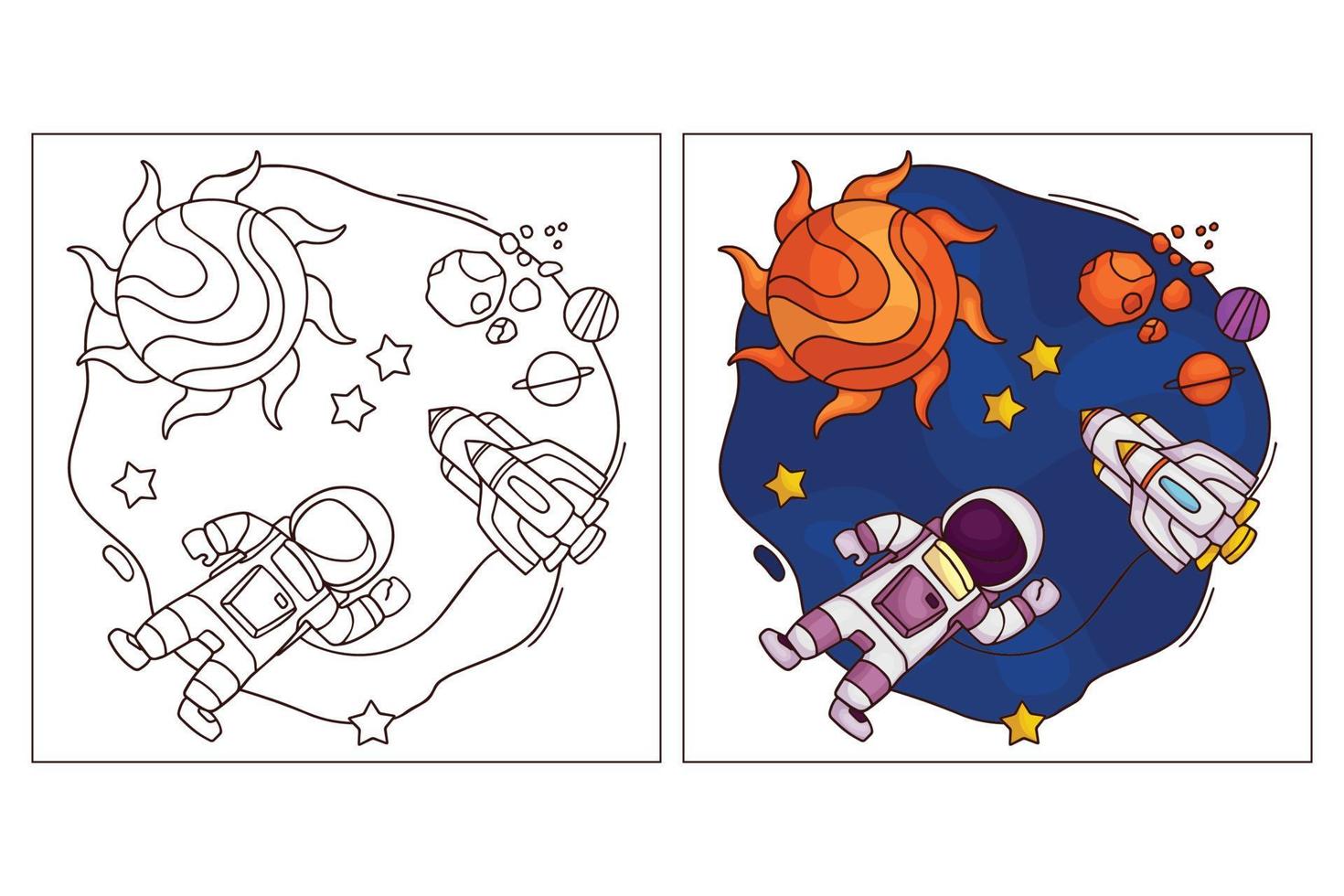 Hand drawn cute space coloring page 5 vector