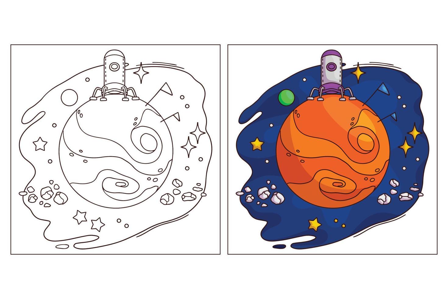 Hand drawn cute space coloring page 8 vector