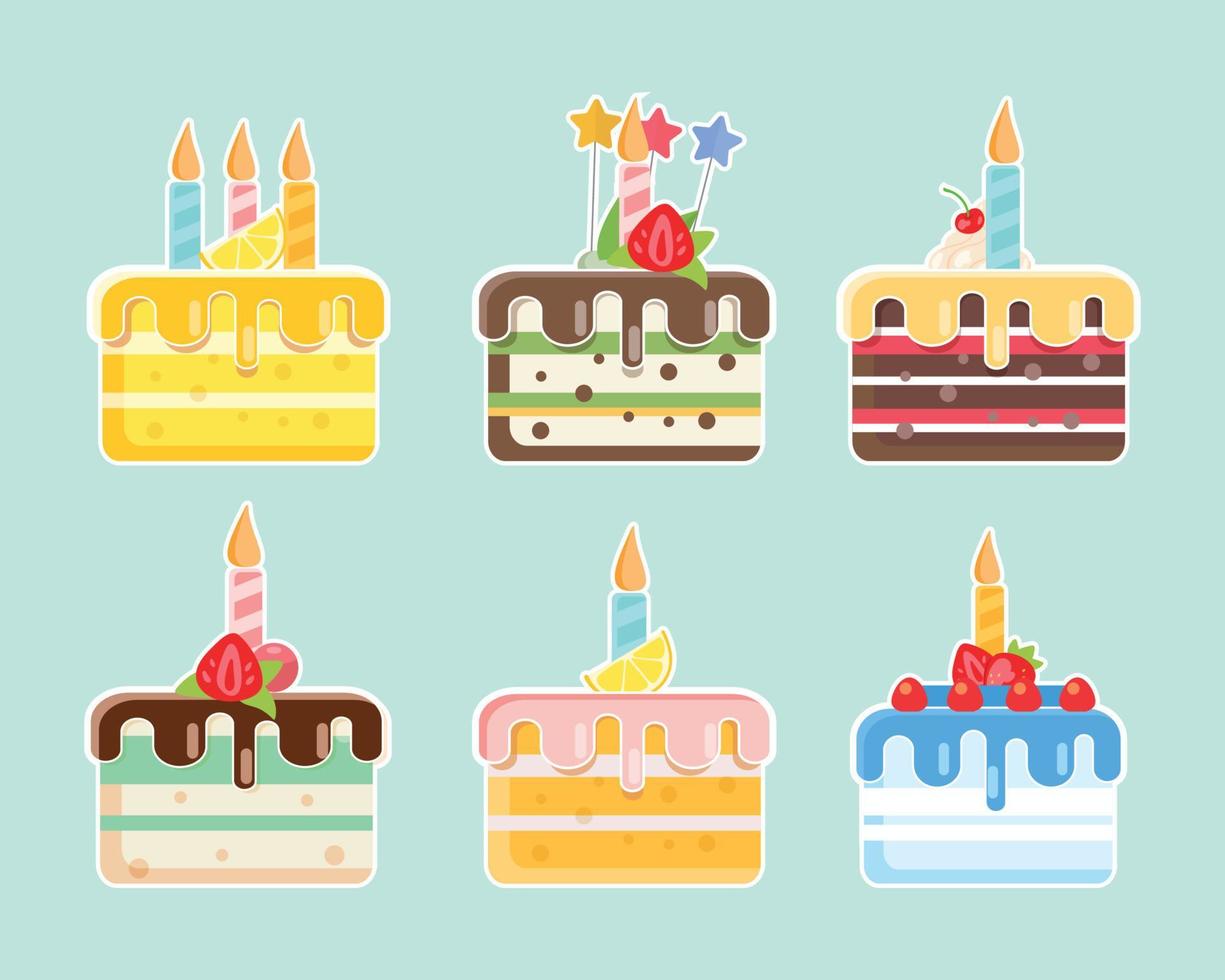 colección de tartas de cumpleaños, juego de tartas deliciosas, icono vectorial vector