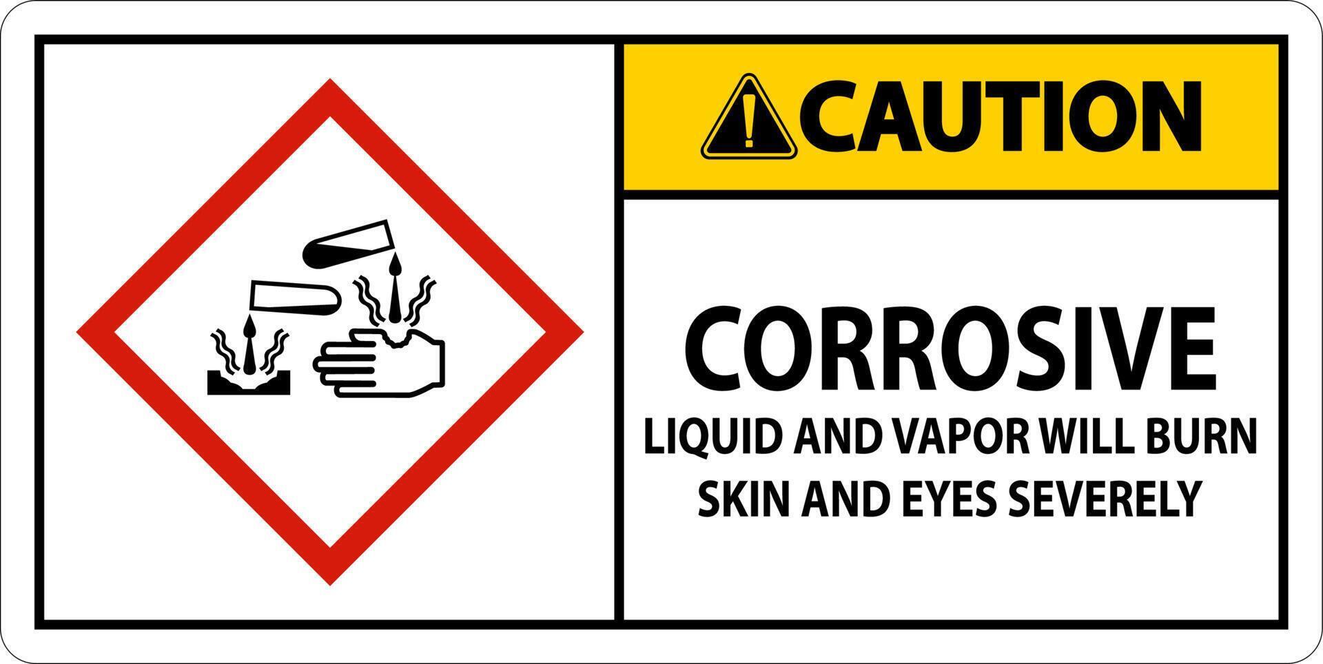 Caution Corrosive Liquid And Vapor Will Burn GHS Sign vector