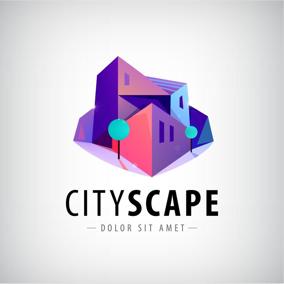 Concept vector graphic - Colorful buildings of urban skyline. The logo template shows modern buildings in abstract way. Building logo, structure, architecture