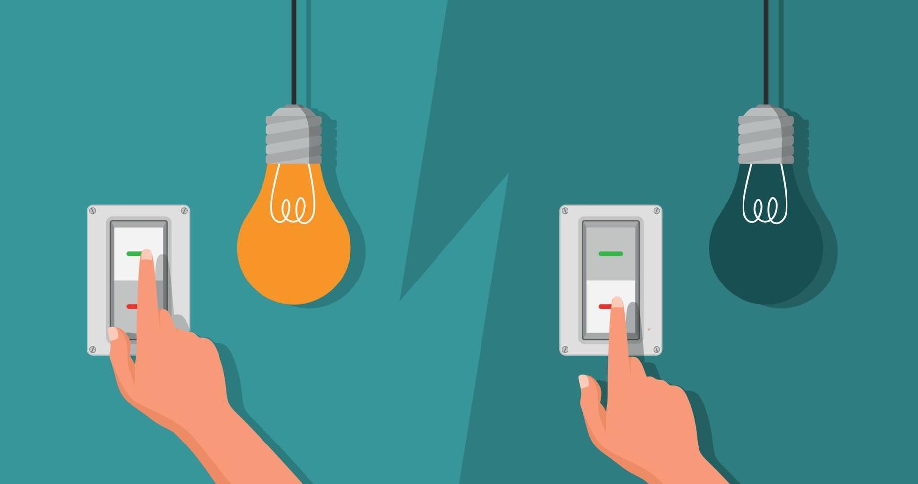 Flat Light Bulbs Turned on and Turned Off with Light Switches on vector