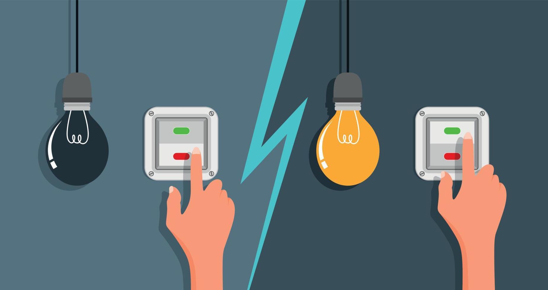 Flat Light Bulbs Turned on and Turned Off with Light Switches on vector