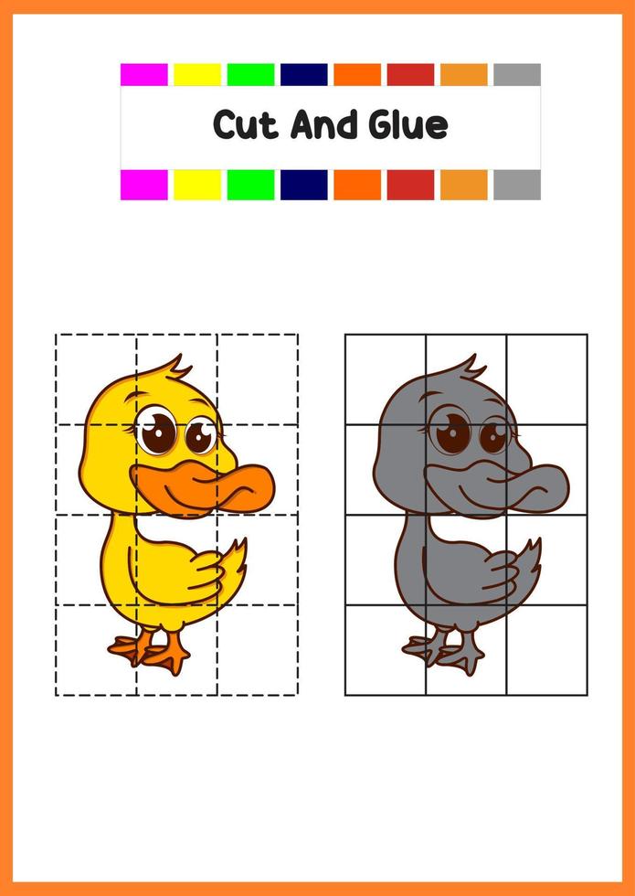 cut and glue cute duck. education game for kids. vector
