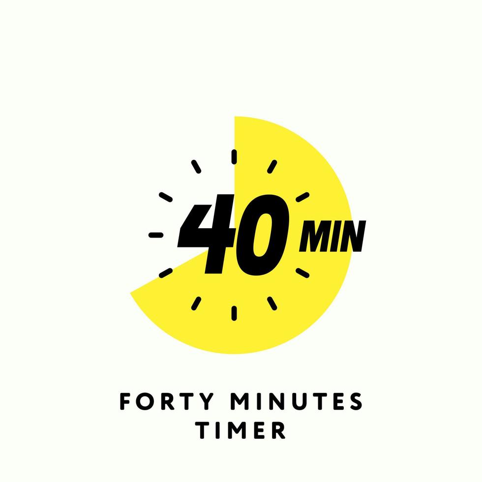 40 Minutes Timer Icon, Modern Flat Design. Clock, Stopwatch, Chronometer Showing Forty Minutes Label. Cooking time, Countdown Indication. Isolated Vector eps.