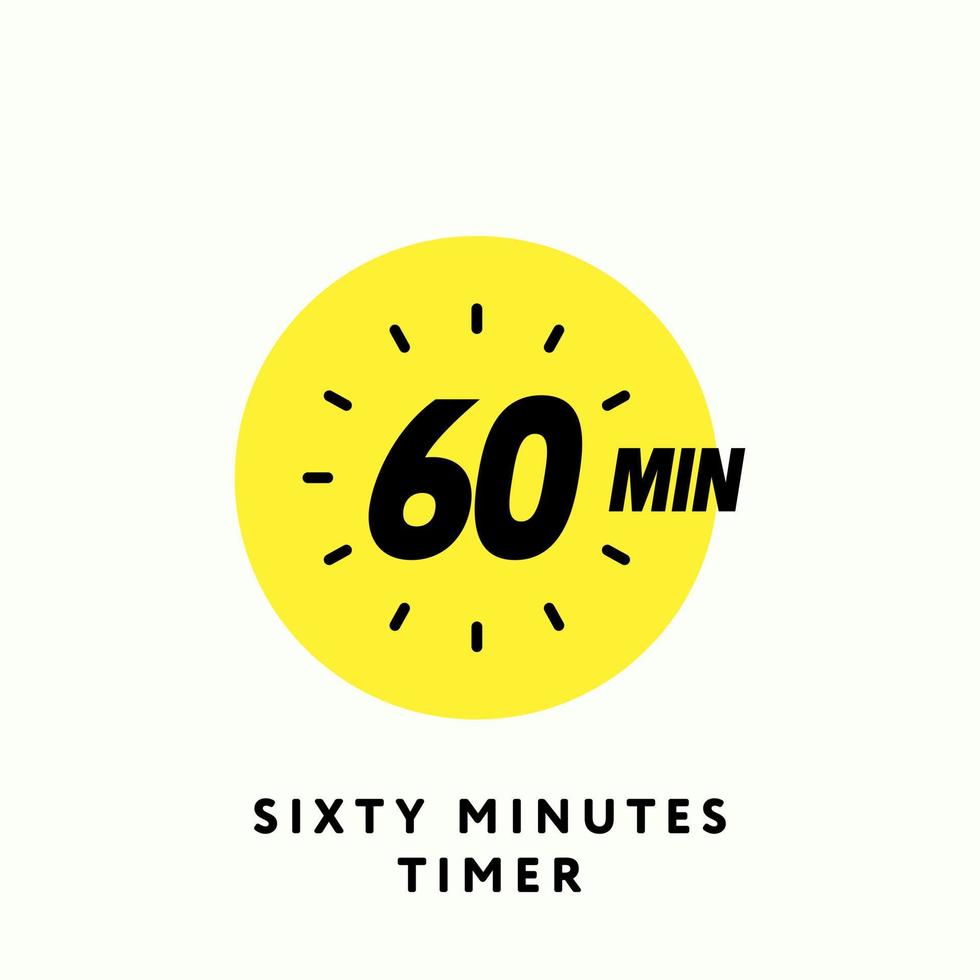 60 Minutes Timer Icon, modern flat design. Clock, stop watch, chronometer showing 1 Hour full circle label. Cooking time, countdown indication. Isolated Vector eps.