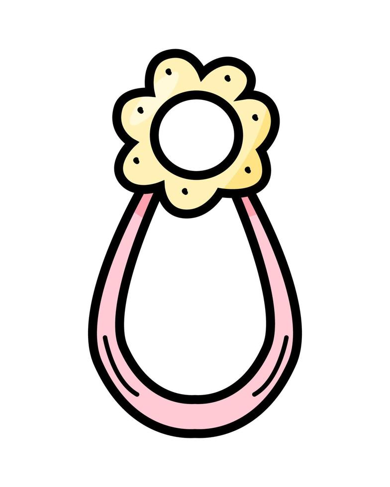 Baby rattle cartoon doodle style. Vector illustration of a newborn toy.
