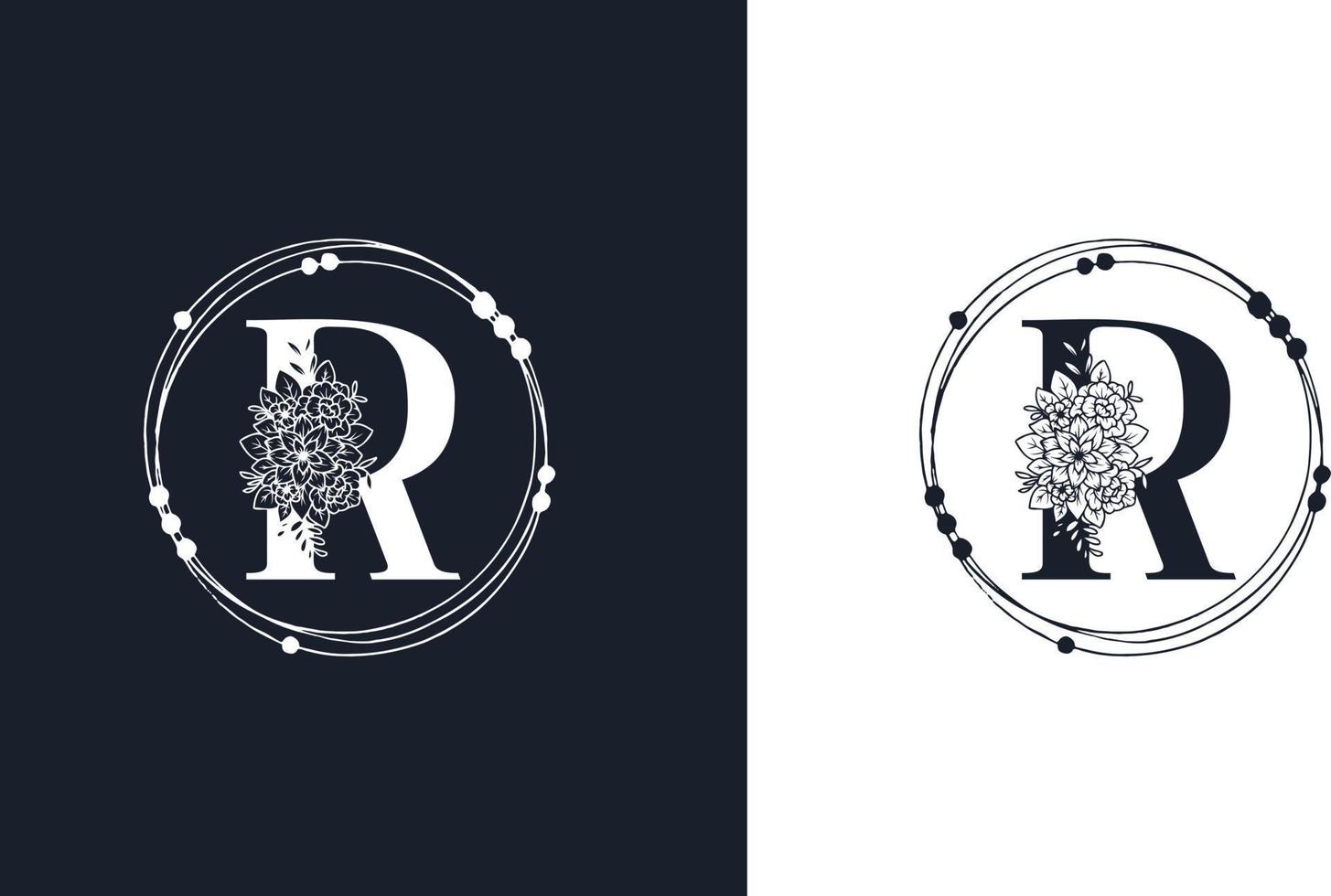 Letter R Minimalist Floral logo design template vector