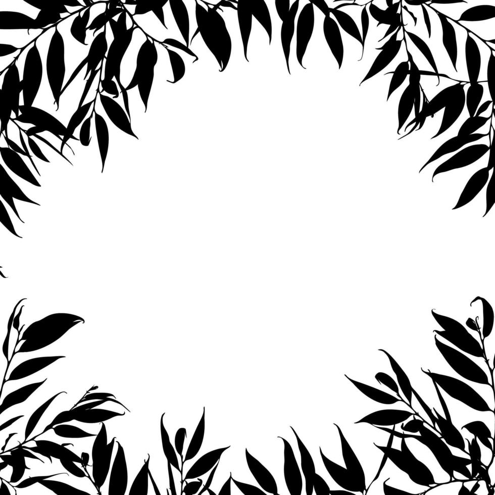 Black and white Frame with leaves isolated on a white background. Space for text. Design element for poster, banner, flyer, invitation, card or web. vector