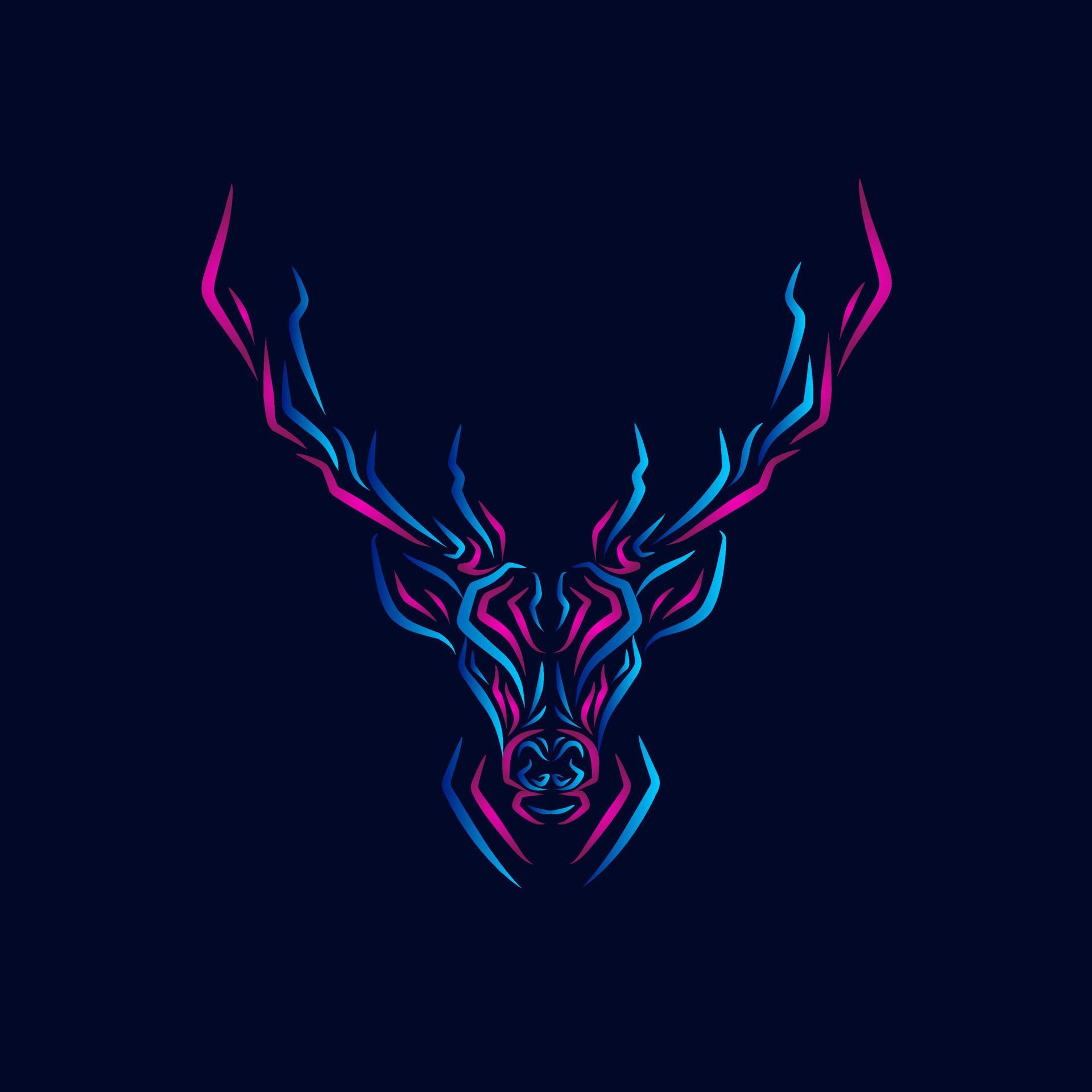 Deer logo line neon art portrait colorful design with dark background