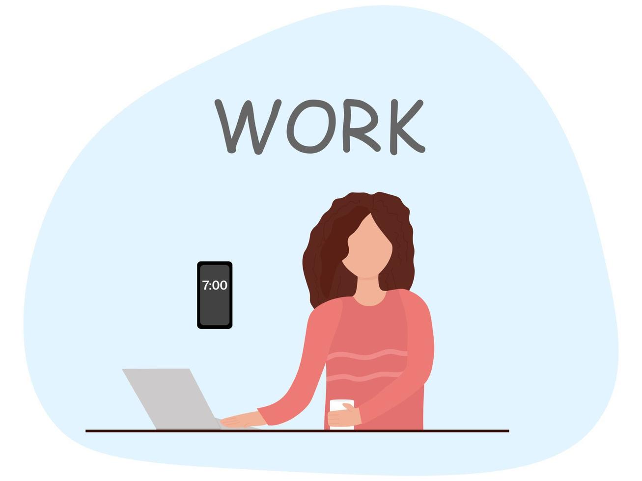 Girl working on a laptop at the table vector