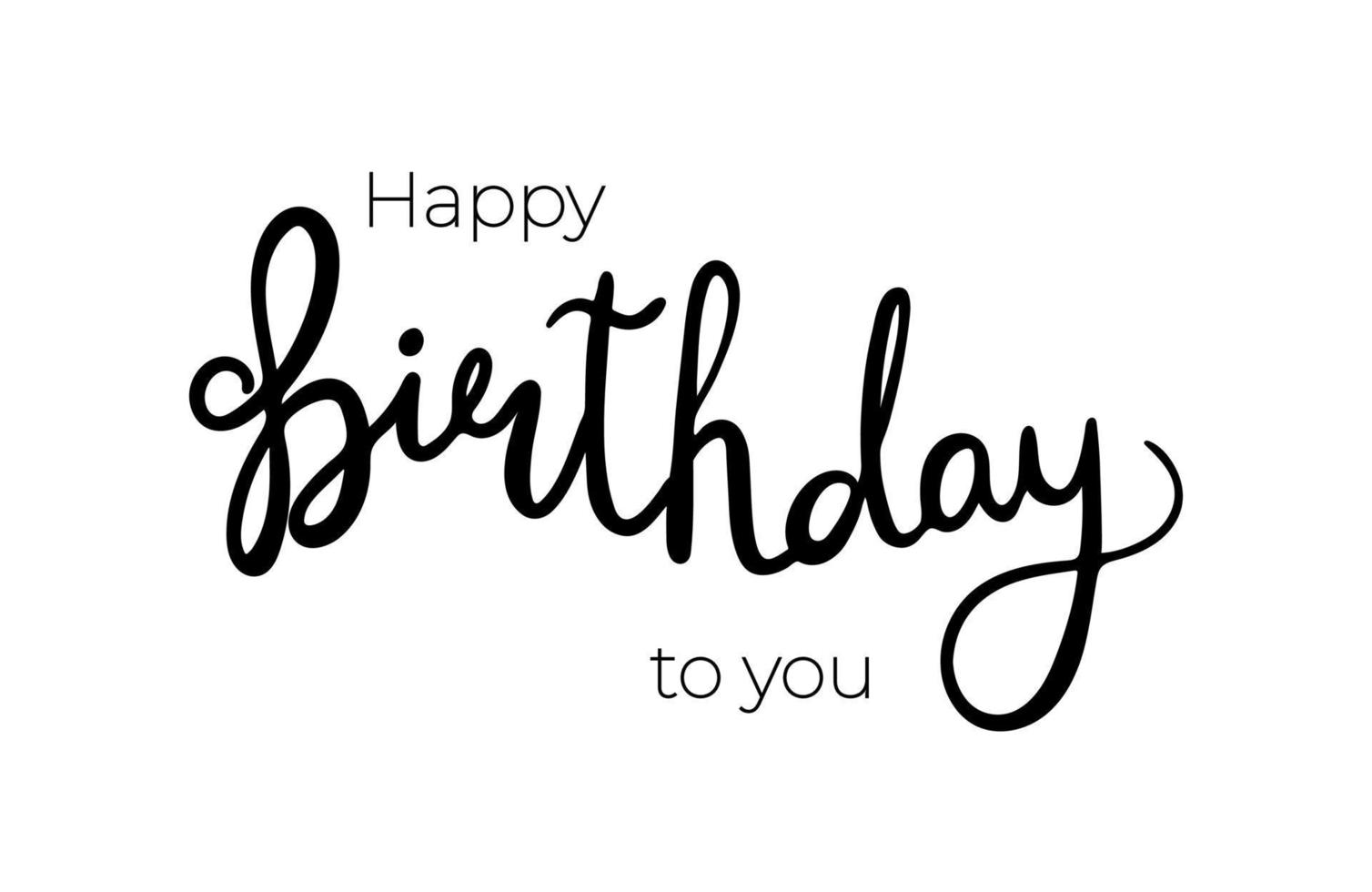 Happy birthday. Handwritten vector congrats lettering. Typography and calligraphy text. Black words on white background. Illustration for greeting card, banners, posters.