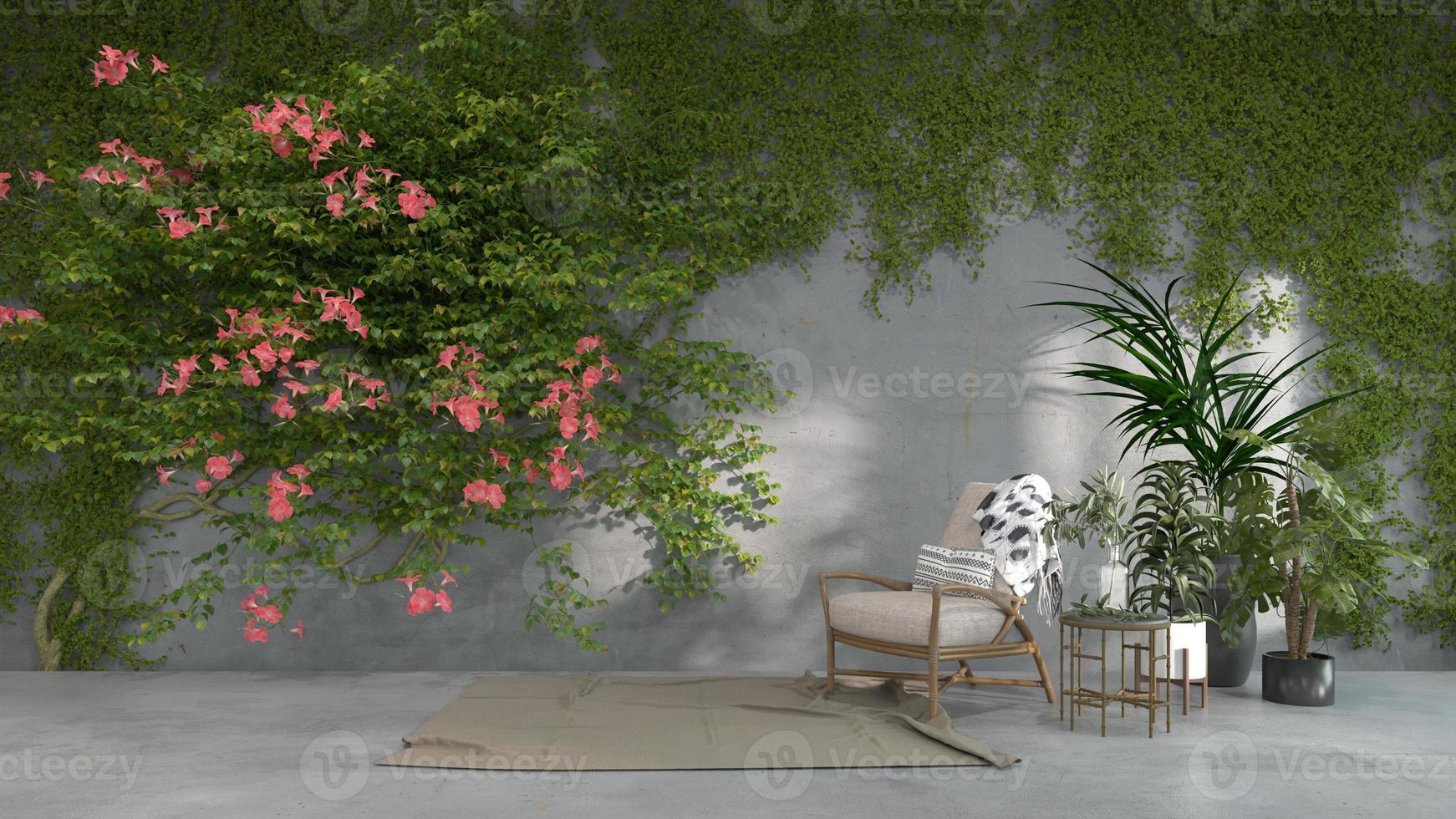 render 3d de diseño de interiores naturales foto