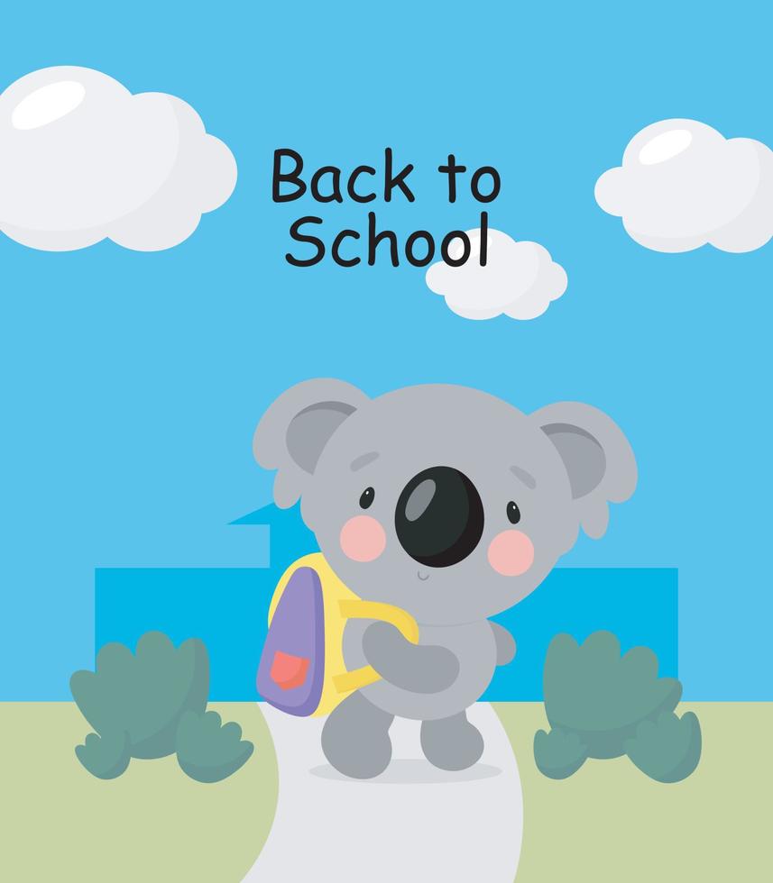 Cute Koala with School bag. Cartoon style. Vector illustration. For card, posters, banners, books, printing on the pack, printing on clothes, fabric, wallpaper, textile or dishes.