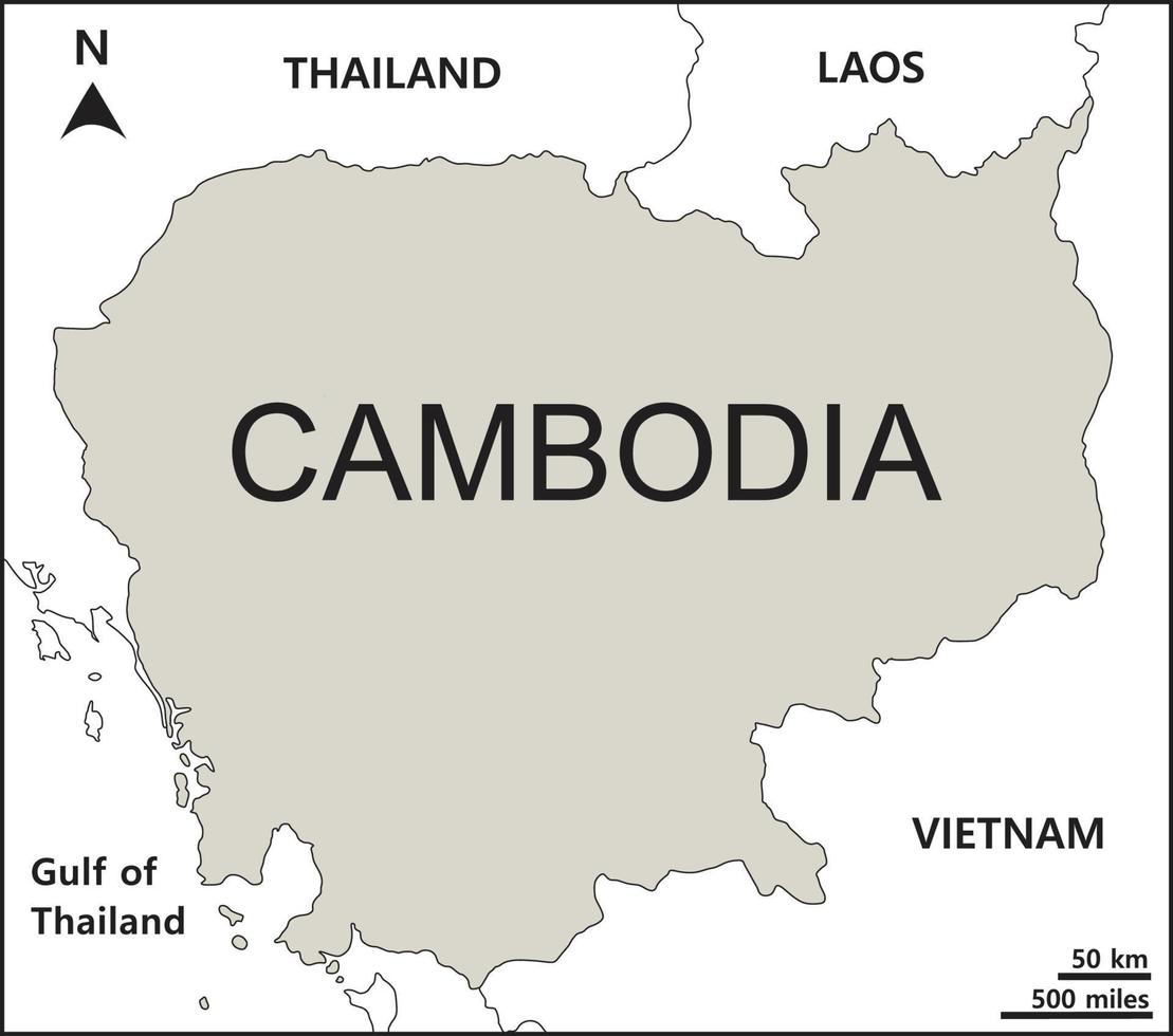 Map of Cambodia includes four regions Northwestern Cardamom and Elephant Mountains Mekong Lowlands and Eastern. Mekong River basin and Tonle Sap Lake. vector