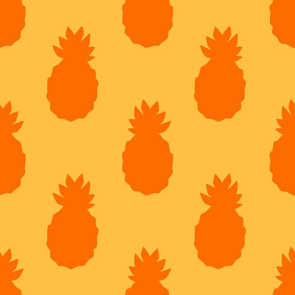 patrón transparente tropical de piña naranja, en estilo de diseño plano. frutas de piña dibujadas a mano sobre fondo amarillo, diseño de verano repetitivo simple vector