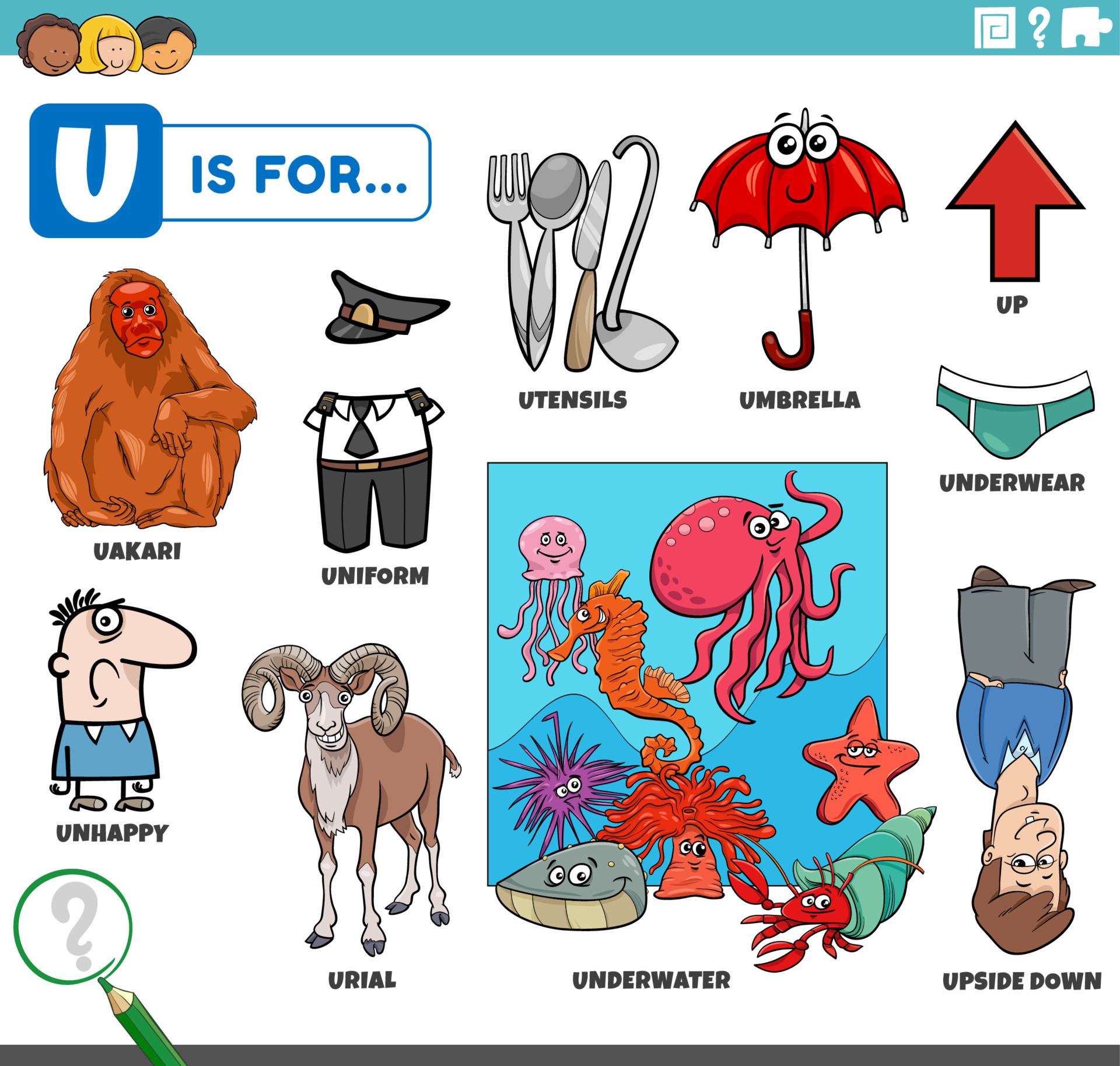 letter u words educational set with cartoon characters 9260910 Vector Art at Vecteezy letter u words educational set with cartoon characters 9260910 Vector Art at Vecteezy