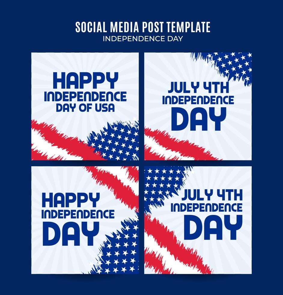 feliz 4 de julio: banner web del día de la independencia de EE. UU. Para póster cuadrado de medios sociales, banner, área espacial y fondo vector