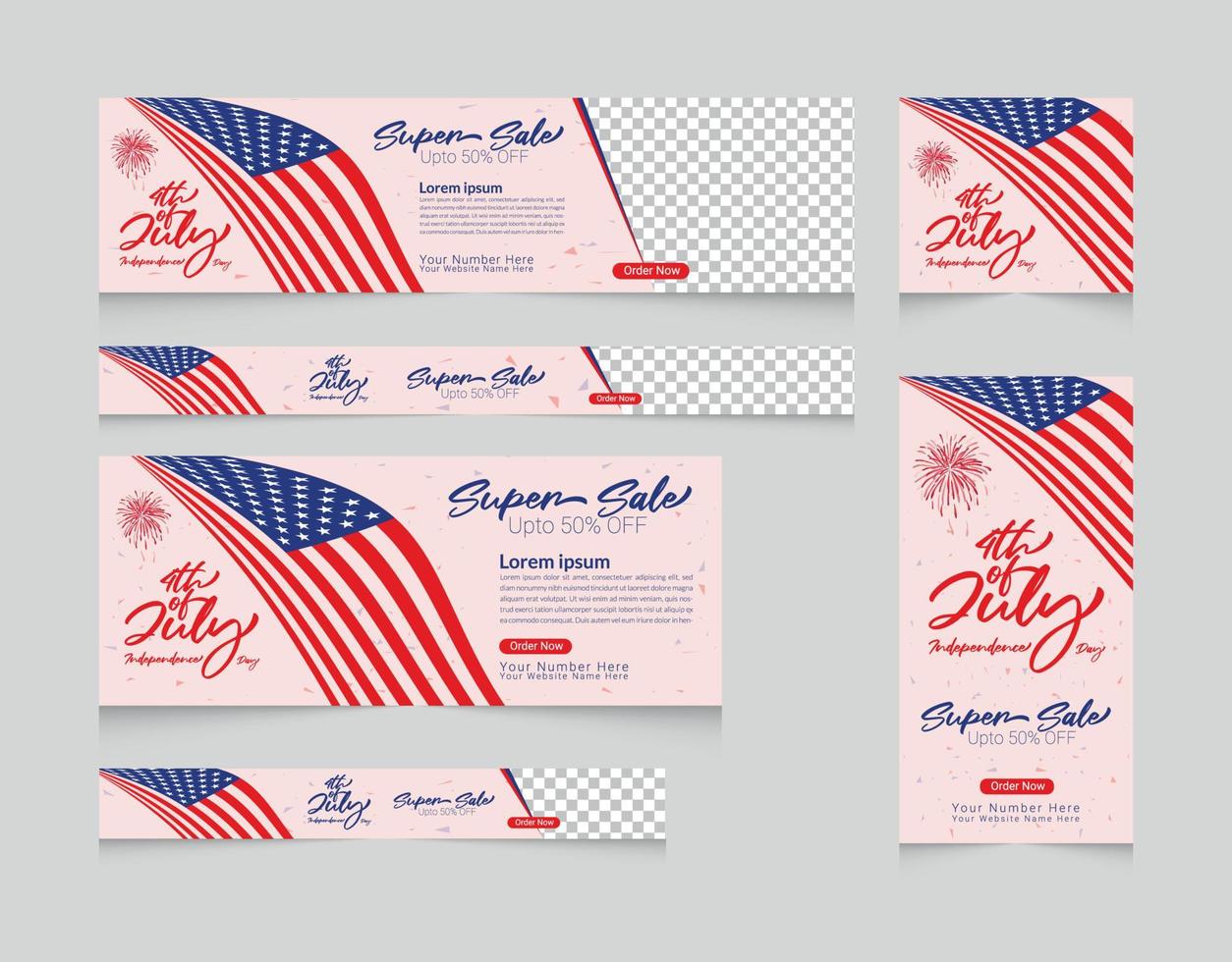 4th of July celebration web banner template set vector